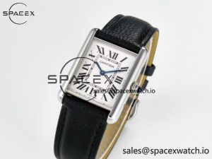 Tank Must Large SS 33.7mm DRF 1:1 Best Edition White Dial on Black Leather Strap Swiss Quartz - Image 4