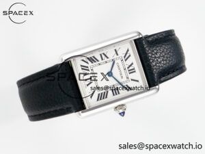 Tank Must Large SS 33.7mm DRF 1:1 Best Edition White Dial on Black Leather Strap Swiss Quartz - Image 8