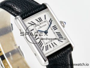 Tank Must Large SS 33.7mm DRF 1:1 Best Edition White Dial on Black Leather Strap Swiss Quartz - Image 3
