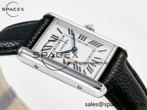 Tank Must Large SS 33.7mm DRF 1:1 Best Edition White Dial on Black Leather Strap Swiss Quartz - Image 6