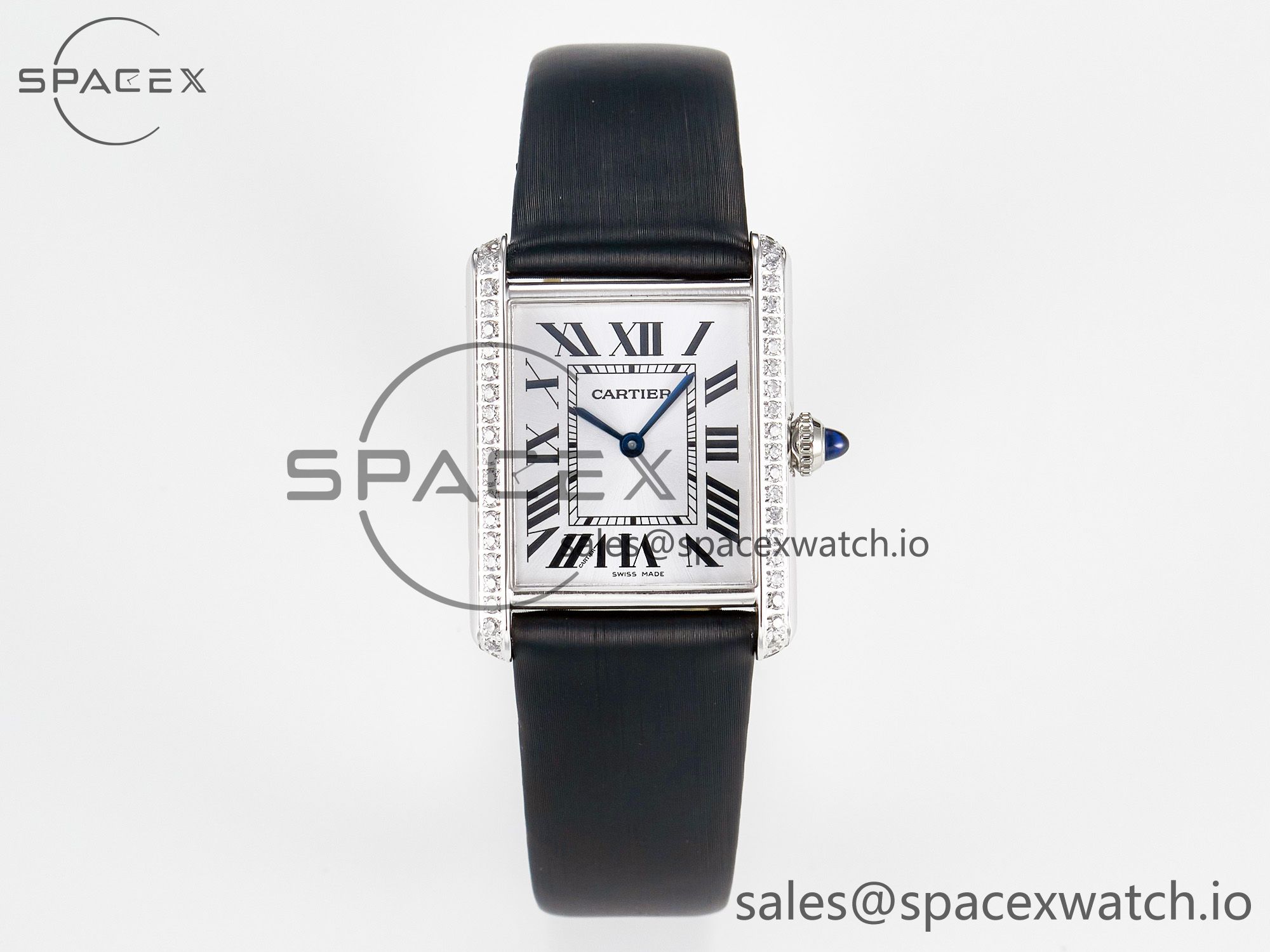 IMG_3721 拷贝 Tank Must Large SS 33.7mm DRF 1:1 Best Edition White Dial Diamonds Bezel on Black Calfskin Strap Swiss Quartz - Image 1