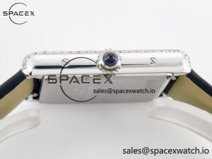 Tank Must Large SS 33.7mm DRF 1:1 Best Edition White Dial Diamonds Bezel on Black Calfskin Strap Swiss Quartz - Image 12
