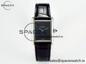 Tank Must Large SS 33.7mm DRF 1:1 Best Edition Black Dial on Black Leather Strap Swiss Quartz