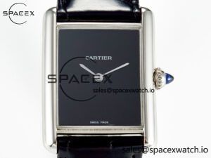 Tank Must Large SS 33.7mm DRF 1:1 Best Edition Black Dial on Black Leather Strap Swiss Quartz - Image 2
