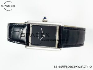 Tank Must Large SS 33.7mm DRF 1:1 Best Edition Black Dial on Black Leather Strap Swiss Quartz - Image 7