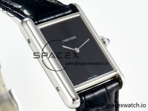 Tank Must Large SS 33.7mm DRF 1:1 Best Edition Black Dial on Black Leather Strap Swiss Quartz - Image 3