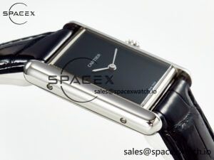 Tank Must Large SS 33.7mm DRF 1:1 Best Edition Black Dial on Black Leather Strap Swiss Quartz - Image 6