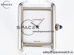 Tank Must Large SS 33.7mm DRF 1:1 Best Edition White Dial on White Leather Strap Swiss Quartz - Image 2