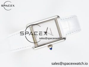 Tank Must Large SS 33.7mm DRF 1:1 Best Edition White Dial on White Leather Strap Swiss Quartz - Image 8