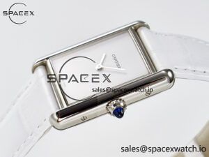 Tank Must Large SS 33.7mm DRF 1:1 Best Edition White Dial on White Leather Strap Swiss Quartz - Image 5