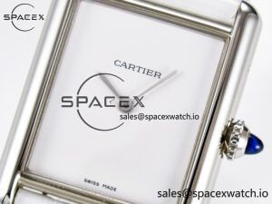 Tank Must Large SS 33.7mm DRF 1:1 Best Edition White Dial on White Leather Strap Swiss Quartz - Image 9