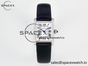 Tank Must Small SS 29mm DRF 1:1 Best Edition White Dial Diamonds Bezel on Black Calfskin Strap Swiss Quartz