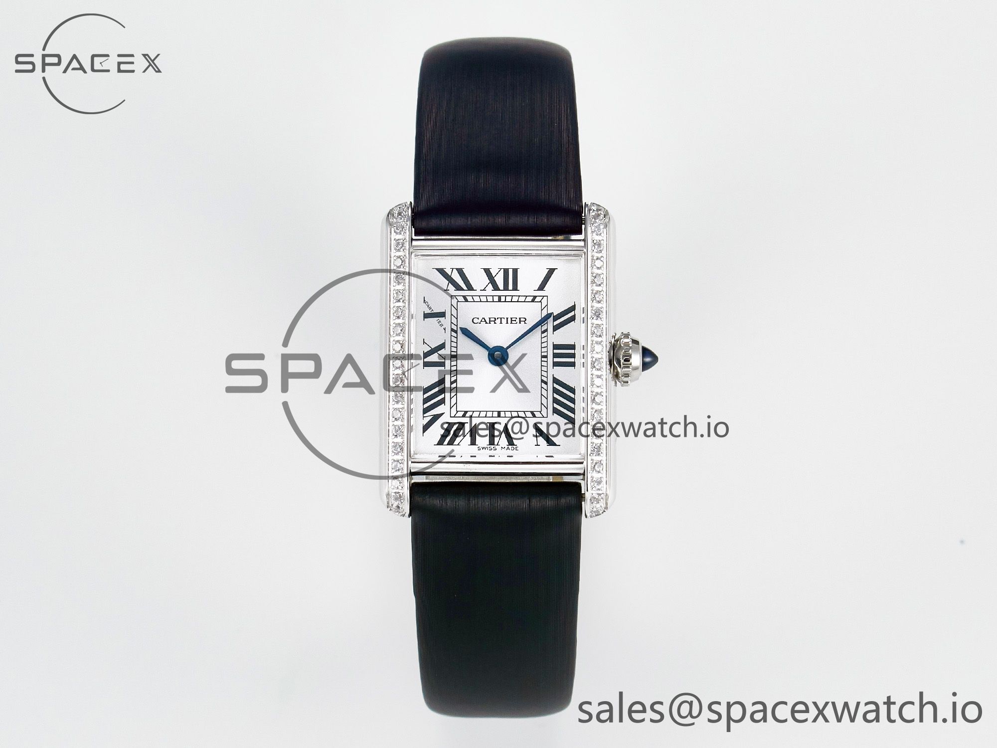 IMG_3853 拷贝 Tank Must Small SS 29mm DRF 1:1 Best Edition White Dial Diamonds Bezel on Black Calfskin Strap Swiss Quartz - Image 1