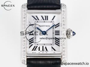 Tank Must Small SS 29mm DRF 1:1 Best Edition White Dial Diamonds Bezel on Black Calfskin Strap Swiss Quartz - Image 2