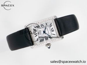 Tank Must Small SS 29mm DRF 1:1 Best Edition White Dial Diamonds Bezel on Black Calfskin Strap Swiss Quartz - Image 8
