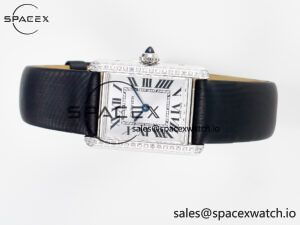 Tank Must Small SS 29mm DRF 1:1 Best Edition White Dial Diamonds Bezel on Black Calfskin Strap Swiss Quartz - Image 7