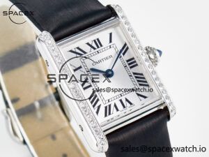 Tank Must Small SS 29mm DRF 1:1 Best Edition White Dial Diamonds Bezel on Black Calfskin Strap Swiss Quartz - Image 3