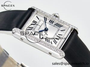 Tank Must Small SS 29mm DRF 1:1 Best Edition White Dial Diamonds Bezel on Black Calfskin Strap Swiss Quartz - Image 6