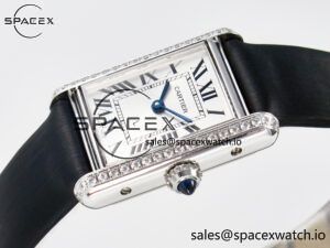 Tank Must Small SS 29mm DRF 1:1 Best Edition White Dial Diamonds Bezel on Black Calfskin Strap Swiss Quartz - Image 5