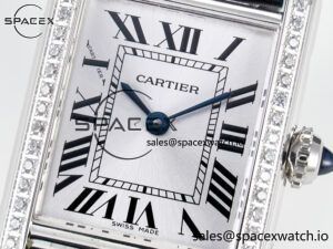 Tank Must Small SS 29mm DRF 1:1 Best Edition White Dial Diamonds Bezel on Black Calfskin Strap Swiss Quartz - Image 9
