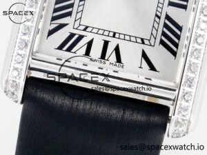 Tank Must Small SS 29mm DRF 1:1 Best Edition White Dial Diamonds Bezel on Black Calfskin Strap Swiss Quartz - Image 10