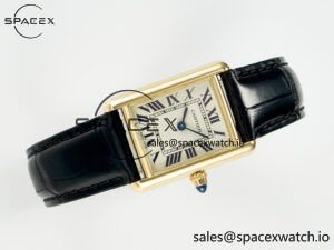 Tank Must Small YG 29mm DRF 1:1 Best Edition YG Dial on Black Leather Strap Swiss Quartz - Image 8