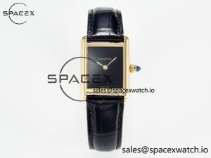 Tank Louis Cartier Small YG 29mm DRF 1:1 Best Edition Black Dial on Black Leather Strap Swiss Quartz