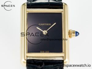 Tank Louis Cartier Small YG 29mm DRF 1:1 Best Edition Black Dial on Black Leather Strap Swiss Quartz - Image 2