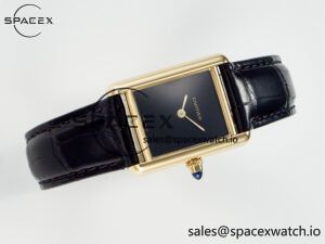 Tank Louis Cartier Small YG 29mm DRF 1:1 Best Edition Black Dial on Black Leather Strap Swiss Quartz - Image 8