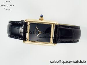 Tank Louis Cartier Small YG 29mm DRF 1:1 Best Edition Black Dial on Black Leather Strap Swiss Quartz - Image 7