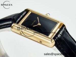 Tank Louis Cartier Small YG 29mm DRF 1:1 Best Edition Black Dial on Black Leather Strap Swiss Quartz - Image 6