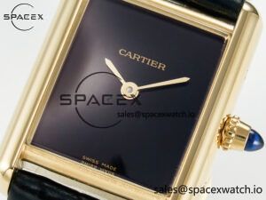 Tank Louis Cartier Small YG 29mm DRF 1:1 Best Edition Black Dial on Black Leather Strap Swiss Quartz - Image 9