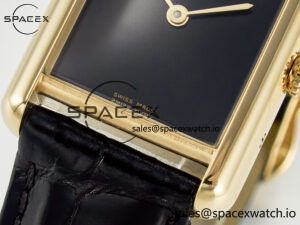 Tank Louis Cartier Small YG 29mm DRF 1:1 Best Edition Black Dial on Black Leather Strap Swiss Quartz - Image 10