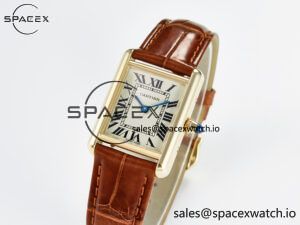 Tank Must Small YG 29mm DRF 1:1 Best Edition YG Dial on Brown Leather Strap Swiss Quartz - Image 4