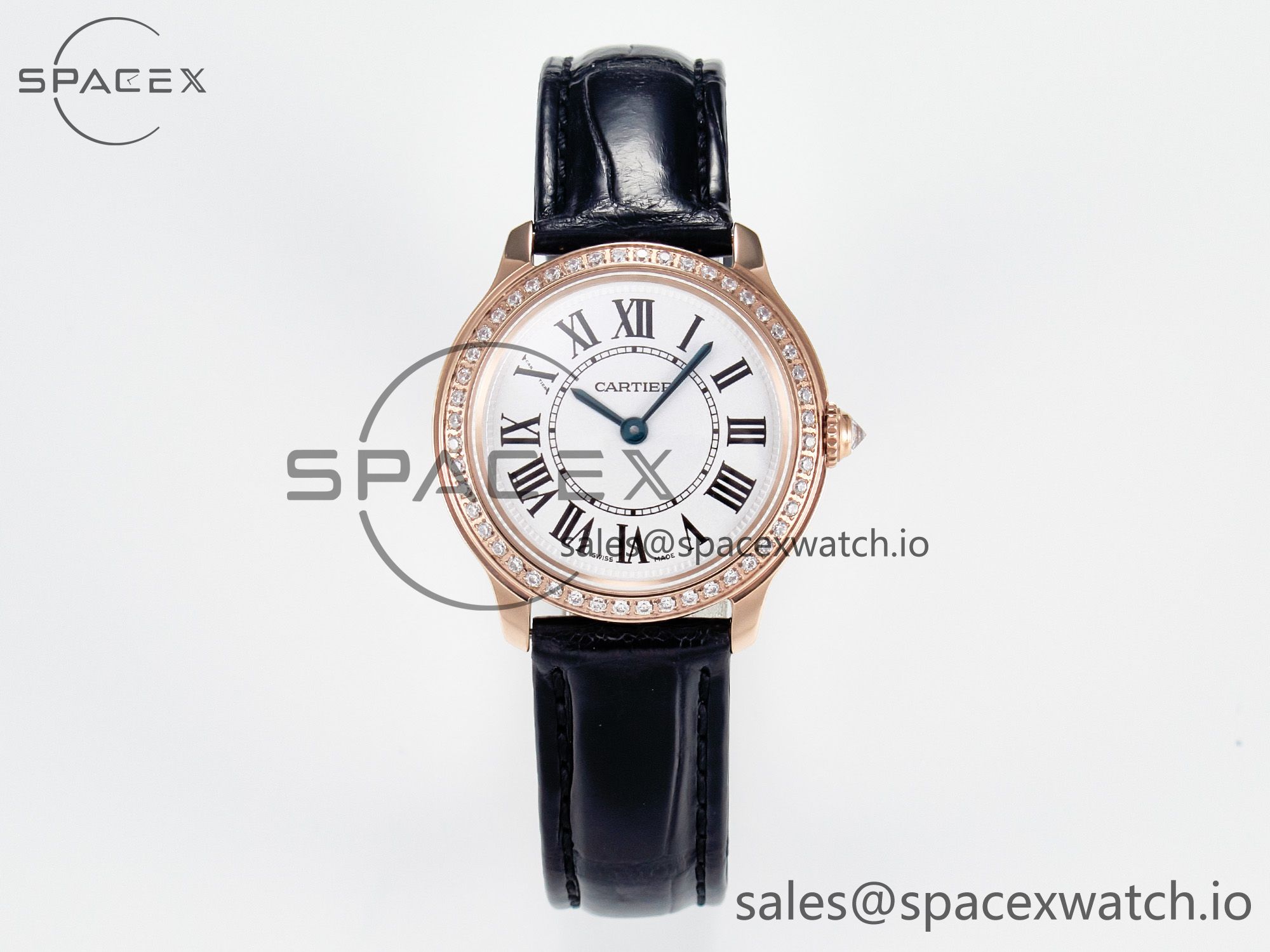 IMG_3999 拷贝 Ronde Louis Cartier 29mm RG DRF 1:1 Best Edition Sandblasted Beige Dial Diamonds Bezel on Black Leather Strap Ronda Quartz - Image 1