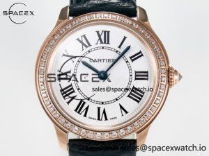 Ronde Louis Cartier 29mm RG DRF 1:1 Best Edition Sandblasted Beige Dial Diamonds Bezel on Black Leather Strap Ronda Quartz - Image 2