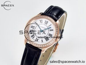 Ronde Louis Cartier 29mm RG DRF 1:1 Best Edition Sandblasted Beige Dial Diamonds Bezel on Black Leather Strap Ronda Quartz - Image 4