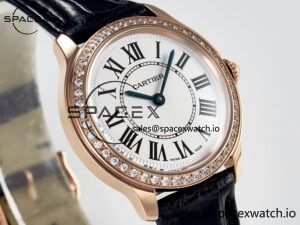 Ronde Louis Cartier 29mm RG DRF 1:1 Best Edition Sandblasted Beige Dial Diamonds Bezel on Black Leather Strap Ronda Quartz - Image 3