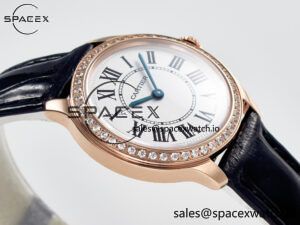 Ronde Louis Cartier 29mm RG DRF 1:1 Best Edition Sandblasted Beige Dial Diamonds Bezel on Black Leather Strap Ronda Quartz - Image 6