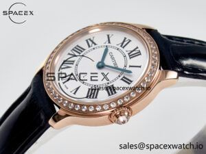 Ronde Louis Cartier 29mm RG DRF 1:1 Best Edition Sandblasted Beige Dial Diamonds Bezel on Black Leather Strap Ronda Quartz - Image 5