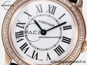 Ronde Louis Cartier 29mm RG DRF 1:1 Best Edition Sandblasted Beige Dial Diamonds Bezel on Black Leather Strap Ronda Quartz - Image 9