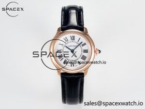 Ronde De Cartier 29mm RG DRF 1:1 Best Edition Sandblasted Silver-Plated White Dial on Black Leather Strap Ronda Quartz