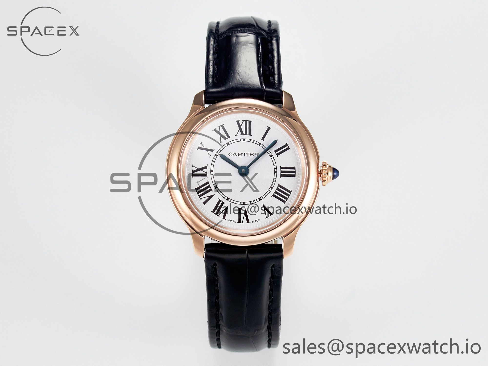 IMG_4028 拷贝 Ronde De Cartier 29mm RG DRF 1:1 Best Edition Sandblasted Silver-Plated White Dial on Black Leather Strap Ronda Quartz - Image 1