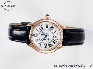 Ronde De Cartier 29mm RG DRF 1:1 Best Edition Sandblasted Silver-Plated White Dial on Black Leather Strap Ronda Quartz - Image 7