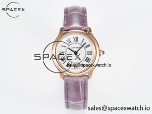 Ronde Louis Cartier 29mm RG DRF 1:1 Best Edition Sandblasted Beige Dial on Purple Leather Strap Ronda Quartz