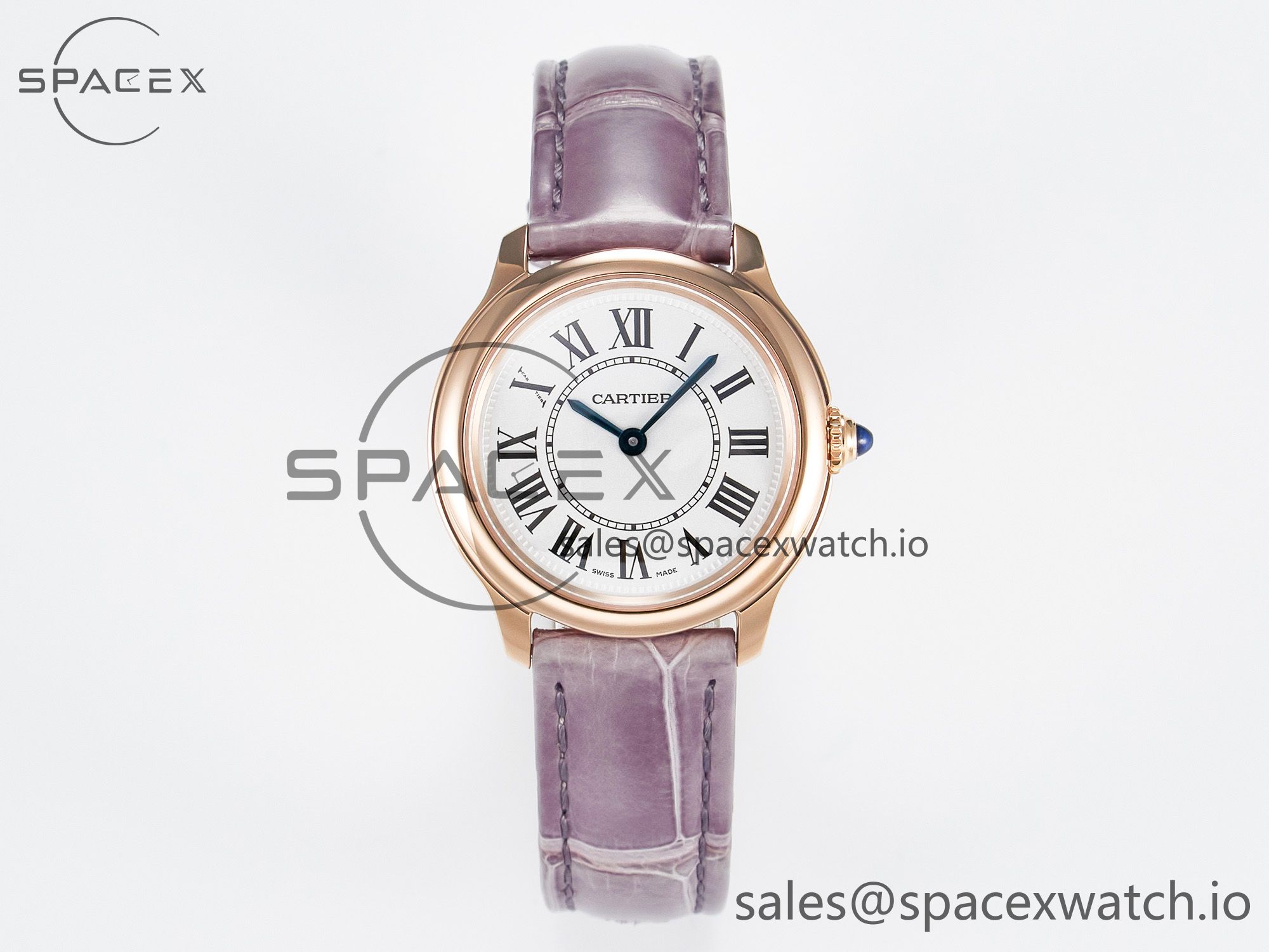 IMG_4060 拷贝 Ronde Louis Cartier 29mm RG DRF 1:1 Best Edition Sandblasted Beige Dial on Purple Leather Strap Ronda Quartz - Image 1