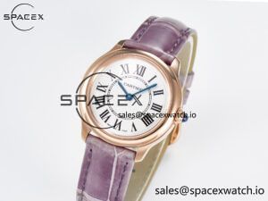 Ronde Louis Cartier 29mm RG DRF 1:1 Best Edition Sandblasted Beige Dial on Purple Leather Strap Ronda Quartz - Image 4