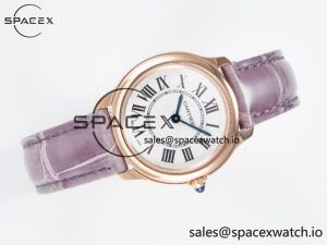 Ronde Louis Cartier 29mm RG DRF 1:1 Best Edition Sandblasted Beige Dial on Purple Leather Strap Ronda Quartz - Image 8