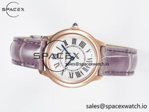 Ronde Louis Cartier 29mm RG DRF 1:1 Best Edition Sandblasted Beige Dial on Purple Leather Strap Ronda Quartz - Image 7