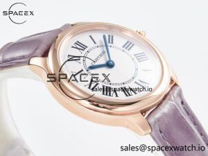 Ronde Louis Cartier 29mm RG DRF 1:1 Best Edition Sandblasted Beige Dial on Purple Leather Strap Ronda Quartz - Image 6